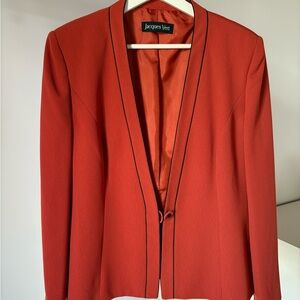 Jacques Vert Scarlet Open-Front Blazer with Contrast Piping